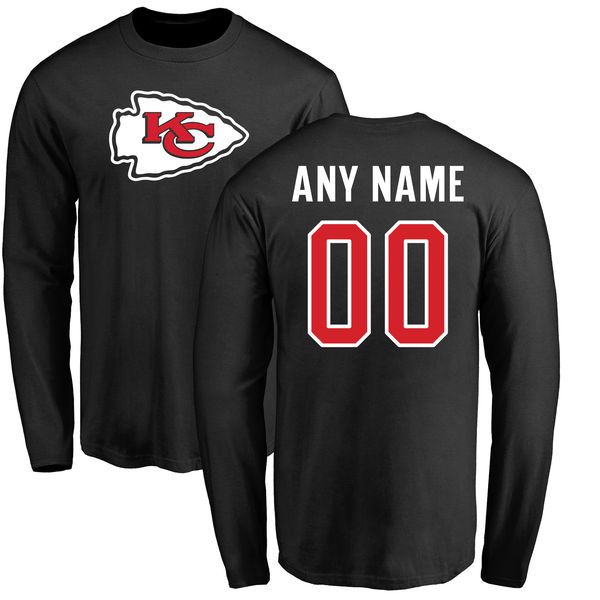 Men Kansas City Chiefs NFL Pro Line Black Custom Name and Number Logo Long Sleeve T-Shirt